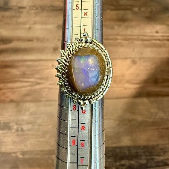 Stunning Boulder Opal Ring Southwestern Oval  Framed Sterling Silver - Picture 1 of 6